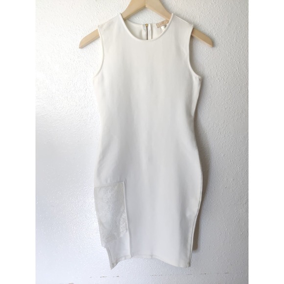 Lurelly White Sleeveless Round Neck Lace Inset Manhattan Mini Dress Size 4 - Picture 2 of 9